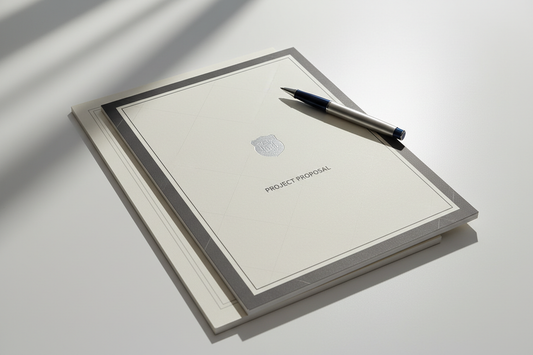 Close-up of professional contract and proposal documents with pen