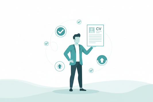 Person confidently holding a CV with digital job application approval icons — ATS-friendly CV tips